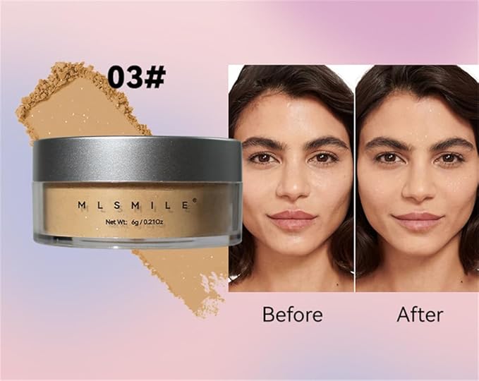 Oil Control Loose Powder, Translucent Setting Powder, Long-Lasting Shimmer, Lightweight Face Powder for Women, Polvo Traslúcido Maquillaje (03#, 1pc)