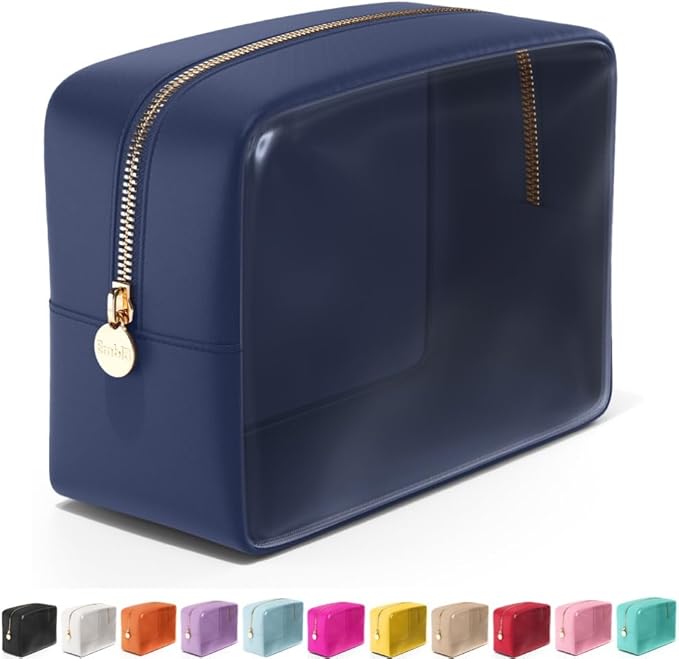 Embla Clear Cosmetic Bag Makeup Case, Clear Zipper Make Up Pouch and Toiletry Travel Tote, Cute Skincare Pouches for Women Girls, Preppy Purse Cosmetic Organizer, Large Makeup Bags, Sapphire