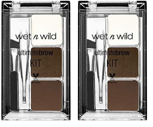 wet n wild Ultimate Eyebrow Makeup Kit, Long-Lasting Matte Brow Powder, Tweezers, Wax & Brush, Built-In Mirror, Purse-Friendly Compact - Dark Brown(Pack of 2)