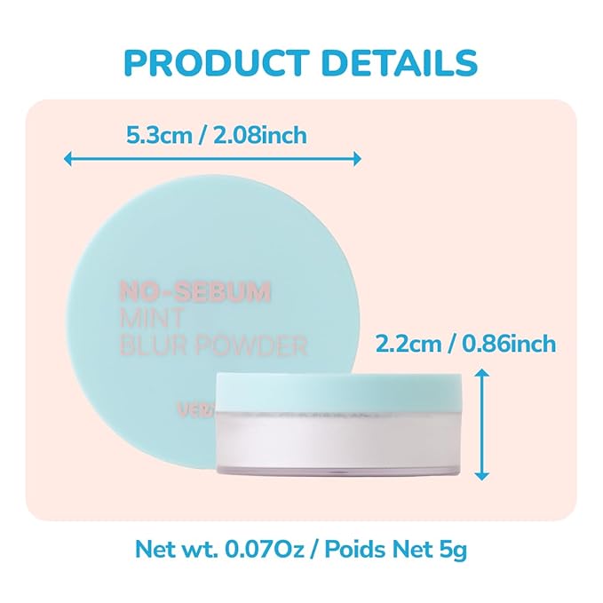 VERTTY No-sebum Blur Powder (0.9 Oz) | Vegan loose face Powder, Matte Finish | Oil Control & Makeup Setting, For all skin type, K-Beauty | Cruelty Free