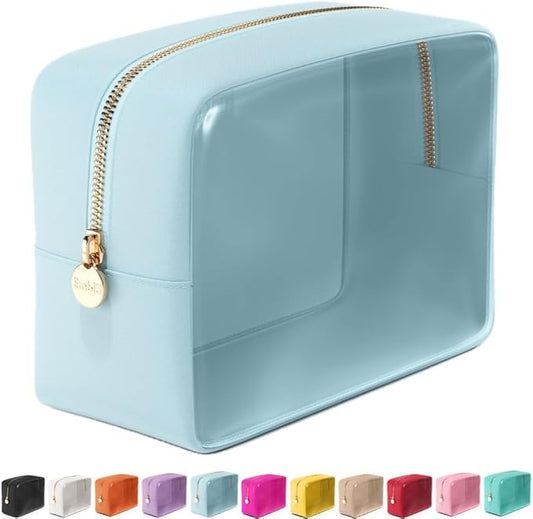 Embla Clear Cosmetic Bag Makeup Case, Clear Zipper Make Up Pouch and Toiletry Travel Tote, Cute Skincare Pouches for Women Girls, Preppy Purse Cosmetic Organizer, Large Makeup Bags, Sky Blue