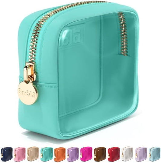 Embla Clear Cosmetic Bag Makeup Case, Clear Zipper Make Up Pouch and Toiletry Travel Tote, Cute Skincare Pouches for Women Girls, Preppy Purse Cosmetic Organizer, Mini Makeup Bags, Cotton Candy