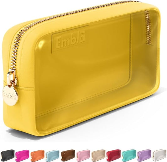 Embla Clear Cosmetic Bag Makeup Case, Clear Zipper Make Up Pouch and Toiletry Travel Tote, Cute Skincare Pouches for Women Girls, Preppy Purse Cosmetic Organizer, Small Makeup Bags, Lemon