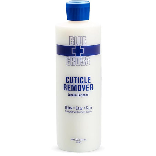 Blue Cross Cuticle Remover Liquid, Cuticle Softener for Nails, Professional Nail Care with Lanolin for Brittle Hang Nails, Hydrating, Moisturizing, Dry Cuticles, Made in USA. 16oz