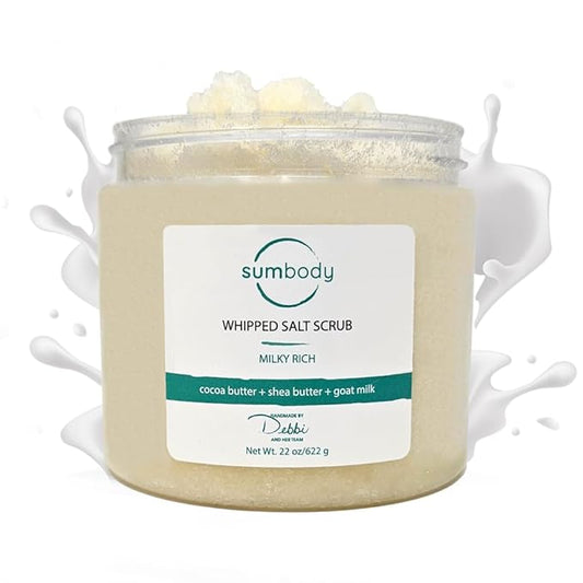 Whipped Sea Salt Scrub Milky Rich - Goat Milk Exfoliating Body Scrub for Skin, Moisturizing Foot & Hand Scrub, Hydrating Bath & Body Exfoliator for Men and Women, Made in USA