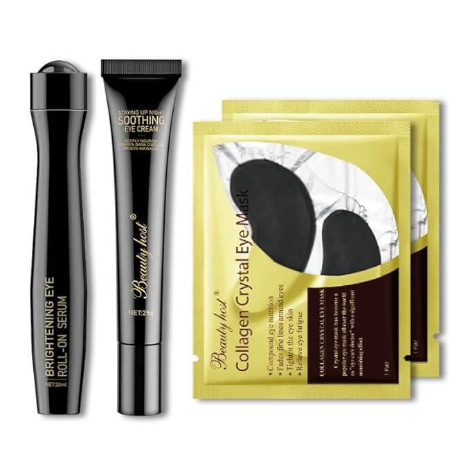 SLT Eye Care Kit - Under Eye Serum for Dark Circles and Puffiness, Soothing Eye Cream and Collagen Eye Mask Patches - Anti-aging, Anti-Puff Under Eye Roller for Dark Circles Under Eye Treatment