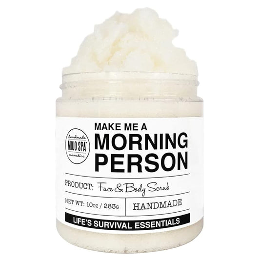 Mojo Spa Make Me a Morning Person Face and Body Scrub for Women and Men, Deep Moisturizing Facial and Full Exfoliating Skincare with Peppermint and Rosemary Scent, Sugar Based Exfoliator, 10 oz.