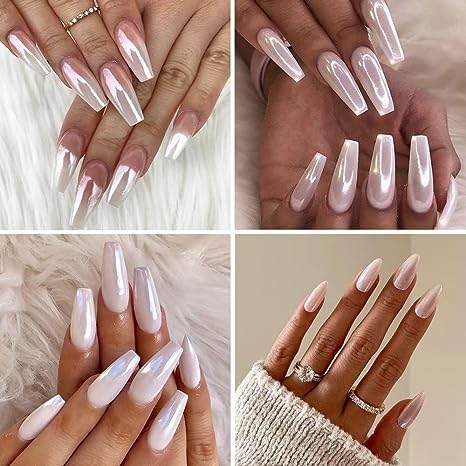 6 Pcs White Chrome Powder, Pearl Effect Nail Powder Shell Nail Glitter Dust Nail Powder with Magic Mirror Effect for Nail Art Design Decoration