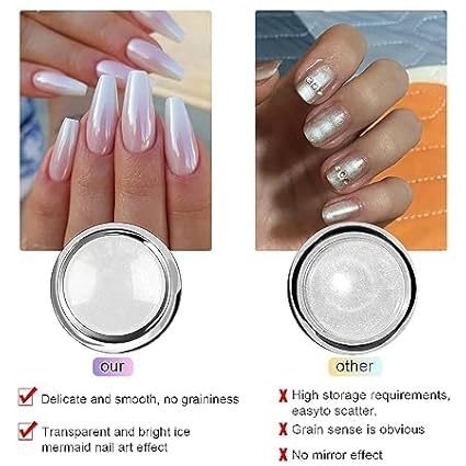 6 Pcs White Chrome Powder, Pearl Effect Nail Powder Shell Nail Glitter Dust Nail Powder with Magic Mirror Effect for Nail Art Design Decoration