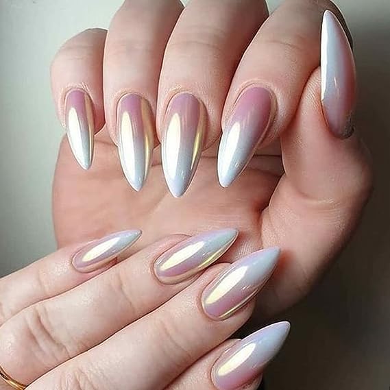 6 Pcs White Chrome Powder, Pearl Effect Nail Powder Shell Nail Glitter Dust Nail Powder with Magic Mirror Effect for Nail Art Design Decoration