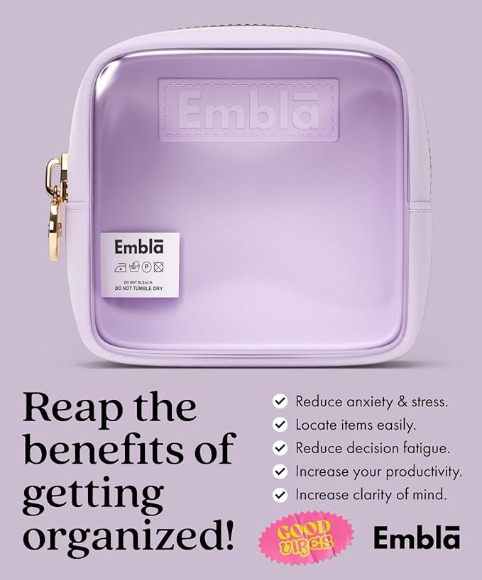 Embla Clear Cosmetic Bag Makeup Case, Clear Zipper Make Up Pouch and Toiletry Travel Tote, Cute Skincare Pouches for Women Girls, Preppy Purse Cosmetic Organizer, Mini Makeup Bags, Lilac