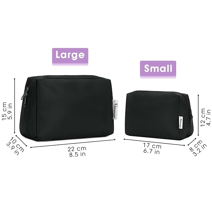 Narweyc Travel Cosmetic Bag Organizer Toiletry Bag Make Up Bags with Compartments for Women Girls (Large, Black)