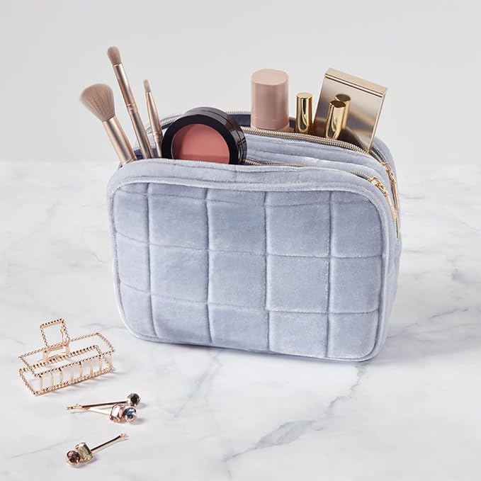 Conair Women's Double Zip Toiletry Travel Bag-Makeup Organizer-Gifts for her, Frosty Blue, 1 Count (Pack of 1)