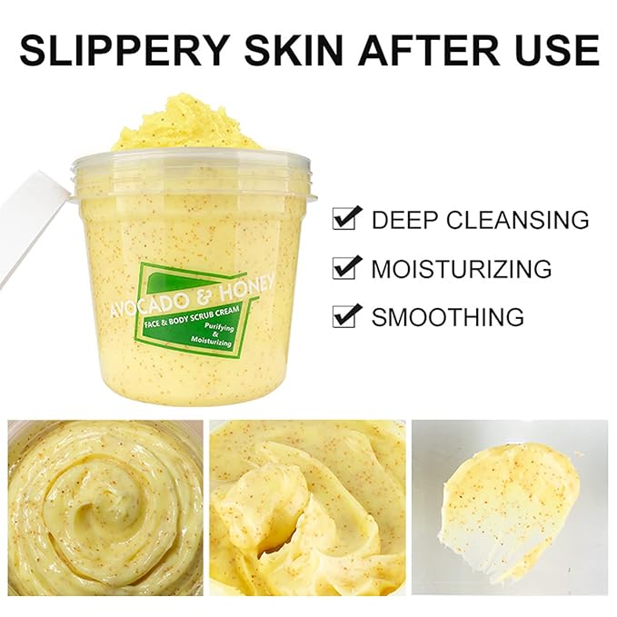 Avocado Honey Face Body Neck Scrub Cream Purifying Moisturizing Nourishing Skin 300ml/10.58fl.oz