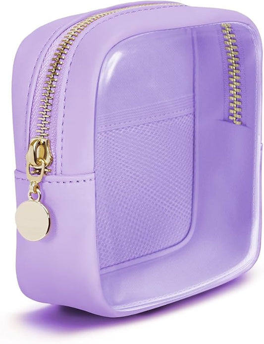 Wandering Nature Clear Makeup Bag for Purse Mini Make up Bag Cute Cosmetic Pouch for Women with Slip-in Pockets Travel Toiletry Essentials Vegan Leather Organizer Pouch,Patent Pending