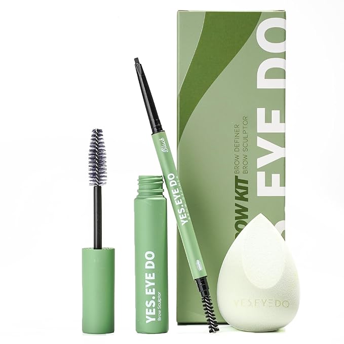 Brow Kit, Stronghold Clear Brow Gel Sculptor and Ultra Slim Long-lasting Microfilling Eyebrow Pencil Definer All in One Eyebrow Makeup Kit for Brow Lamination Look, Black