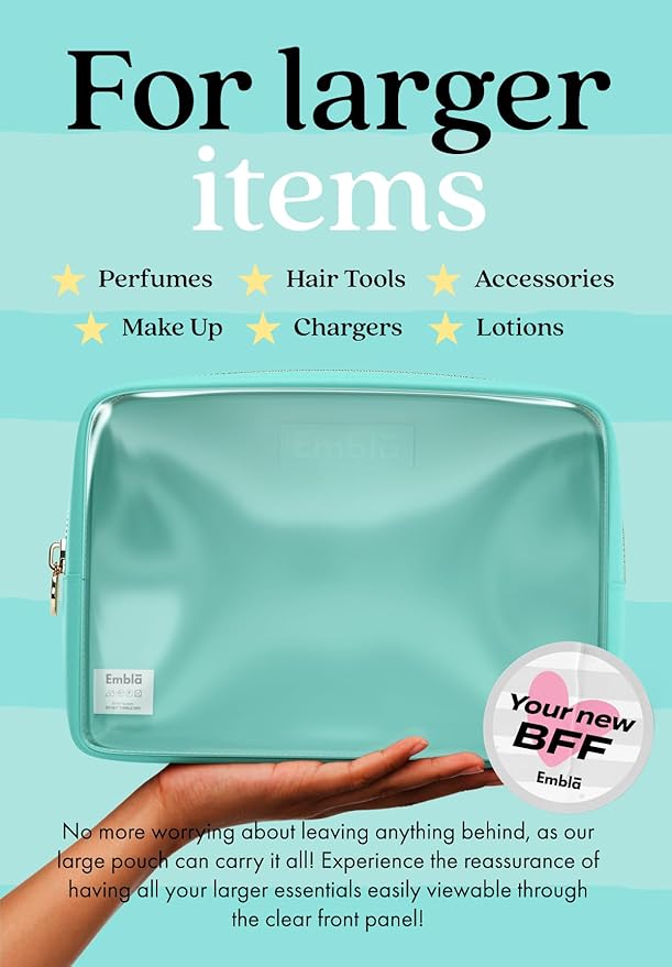 Embla Clear Cosmetic Bag Makeup Case, Clear Zipper Make Up Pouch and Toiletry Travel Tote, Cute Skincare Pouches for Women Girls, Preppy Purse Cosmetic Organizer, Large Makeup Bags, Cotton Candy
