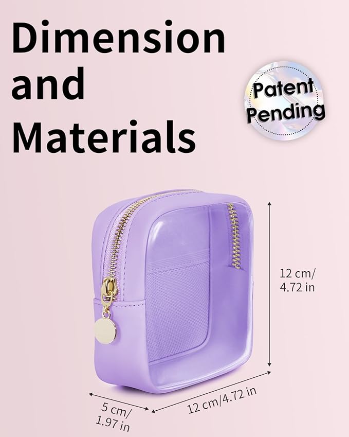 Wandering Nature Clear Makeup Bag for Purse Mini Make up Bag Cute Cosmetic Pouch for Women with Slip-in Pockets Travel Toiletry Essentials Vegan Leather Organizer Pouch,Patent Pending