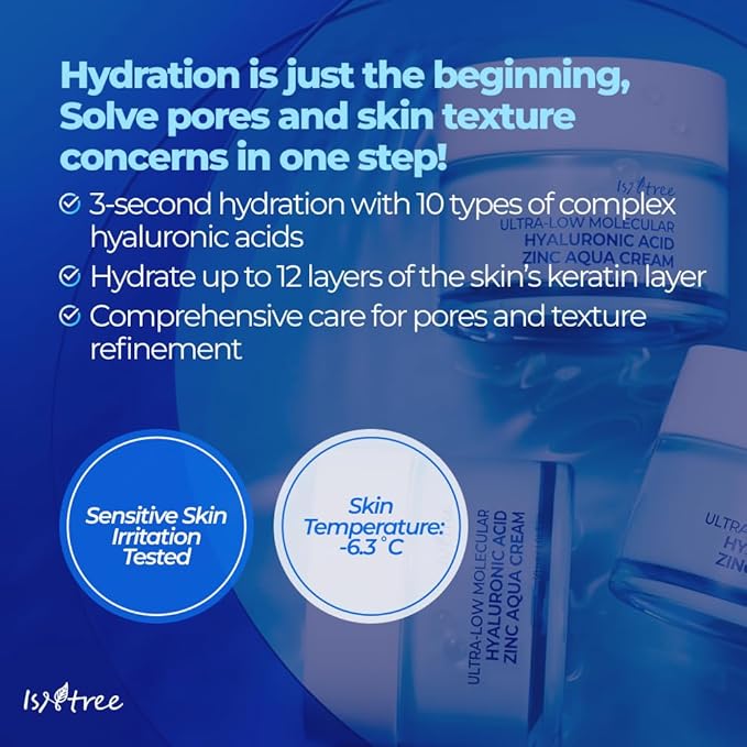 IsNtree ISTREE Zinc Aqua Cream 30ml, 1.01 fl oz | Korean Skincare | Ultra-Low Molecular Hyaluronic Acid | Pore Refining & Oil Control | Cooling & Hydrating Gel Cream