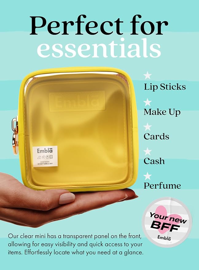 Embla Clear Cosmetic Bag Makeup Case, Clear Zipper Make Up Pouch and Toiletry Travel Tote, Cute Skincare Pouches for Women Girls, Preppy Purse Cosmetic Organizer, Mini Makeup Bags, Lemon