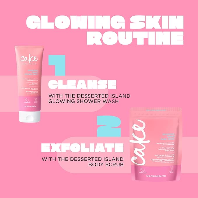 Cake Beauty Desserted Island Vegan Body Sugar Scrub - Shea Butter, Demerara Sugar & Coconut Oil - Gentle Exfoliating Hand, Leg, Foot & Body Sugar Soap Scrub & Moisturizing Shower Wash for Women