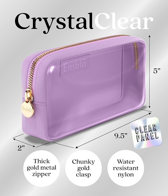 Embla Clear Cosmetic Bag Makeup Case, Clear Zipper Make Up Pouch and Toiletry Travel Tote, Cute Skincare Pouches for Women Girls, Preppy Purse Cosmetic Organizer, Small Makeup Bags, Grape
