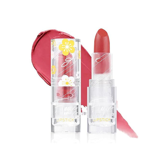 Flower Matte Lipstick, Moisturize Long Lasting Lock in Color Velvet Waterproof Non-Stick Cup Premium Matte Lipstick for Women Girls(#06)
