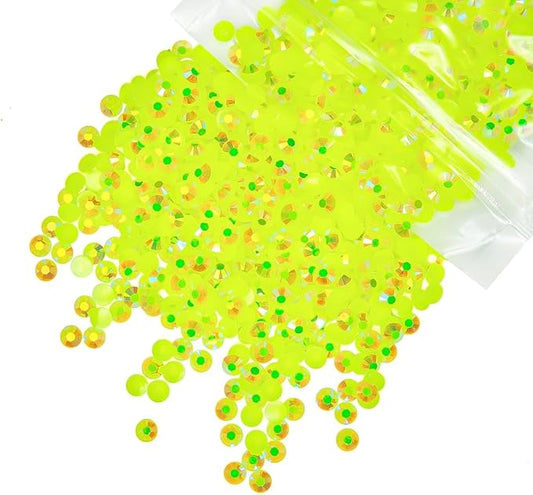 10000PCS 2mm Neon Yellow AB Resin Rhinestones Bulk Fluorescent Yellow Flatback Jelly Stones Pack SS6 Diamonds Gems Charms for Nails Face Eyes Makeup Tumblers Bottles DIY Crafts Clothes Shoes