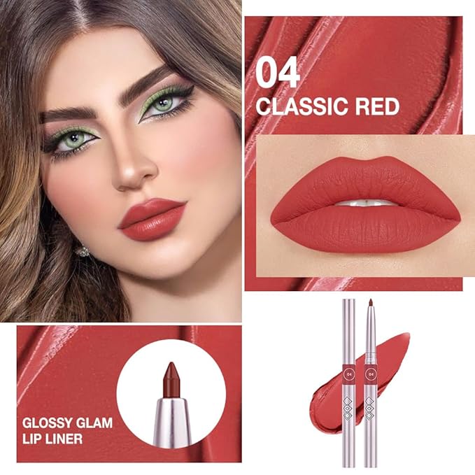 Retractable Lipliner Pencil Waterproof Makeup for Lip Liner and Eye Liner, Smooth and Creamy, Long Lasting Matte Finish, Vegan Beauty, Matte Velvet Pigmented Lip Liner(04#Red, 1)