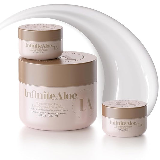 InfiniteAloe Complete Skin Care, Aloe Vera Powered Face and Body Cream for All Skin Types, Dry Skin Everyday Hero, Original Scent - Large Jar 8 oz & 2 Travel Jar 0.5 oz
