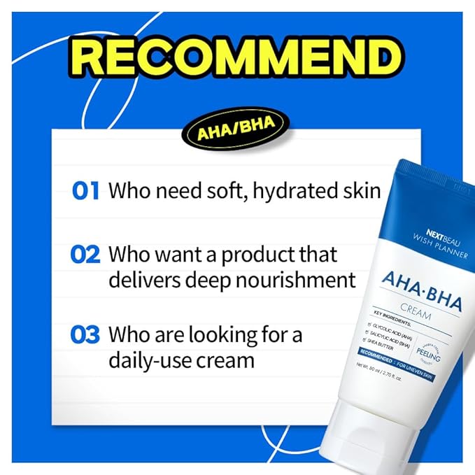 Wish Planner AHA/BHA Cream [2.70 fl.OZ / 80ml] AHA/BHA, Daily Facial Cream, Hydrating, Moisturizer, Korean Skincare