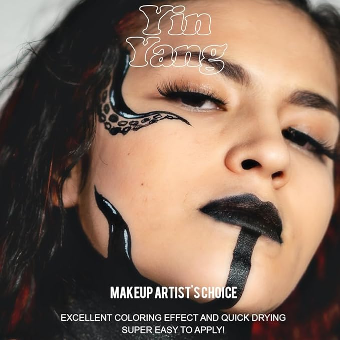 '-Water Activated Eyeliner Black & White “YinYang” 2 in 1 -Wet Liner Makeup - Smudge Proof Face Body Paint - Great for Cosplay, Holiday, Party - Skin Safe & Child Friendly -10g/container