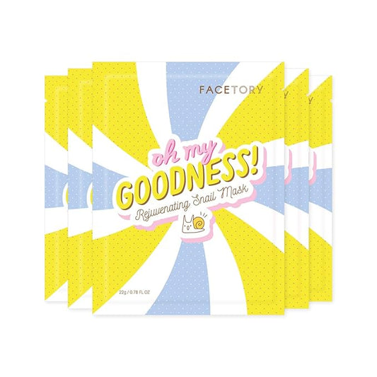 FACETORY K Beauty Face Mask Skin Care - OH MY GOODNESS REJUVENATING SNAIL Sheet Mask with Snail Essence & Hyaluronic Acid | Seal in Moisture (5 Pack)