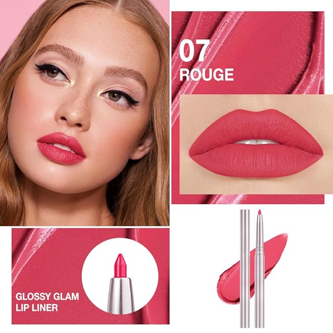 Retractable Lipliner Pencil Waterproof Makeup for Lip Liner and Eye Liner, Smooth and Creamy, Long Lasting Matte Finish, Vegan Beauty, Matte Velvet Pigmented Lip Liner (11#Rogue Red, 1)