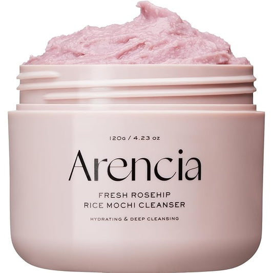 Rosehip Brightening Rice Mochi Face Cleanser & Daily Scrub - Moisturizing, Exfoliating & Deep-Cleansing - All Skin Types with Rice Powder & Rice Water (4.23oz)