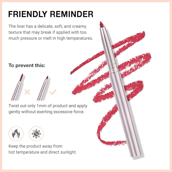 Retractable Lipliner Pencil Waterproof Makeup for Lip Liner and Eye Liner, Smooth and Creamy, Long Lasting Matte Finish, Vegan Beauty, Matte Velvet Pigmented Lip Liner (12#Bean Paste, 1)