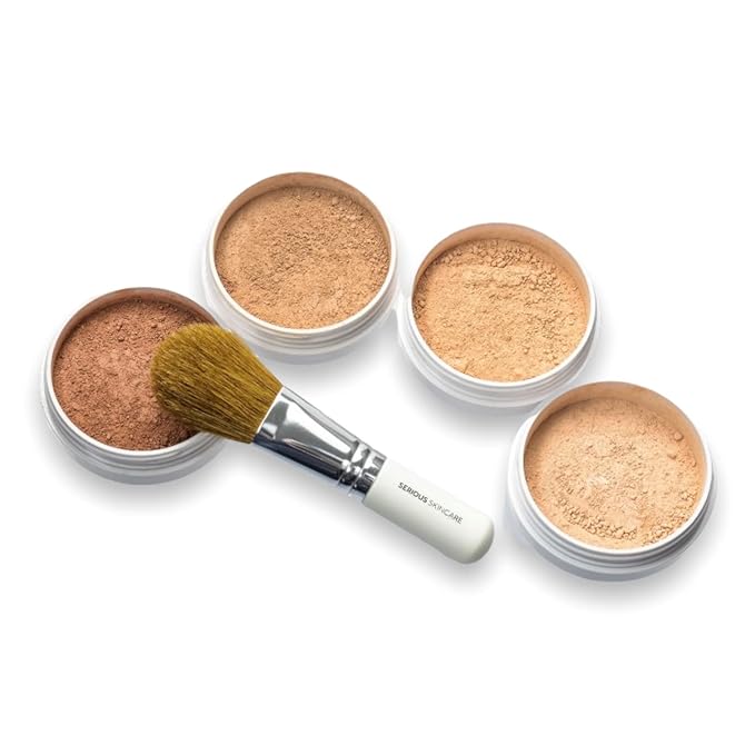 Serious Skincare BELLA ROSE PRO-MINERALS Loose Mineral Powder Makeup Foundation SPF 15 + Goat Hair Application Brush – Sheer to Full Coverage – Luminous Matte Finish – Men and Women - .50 oz   (Dark)