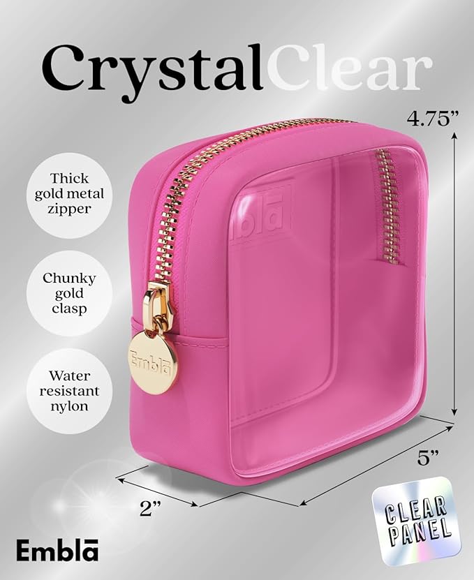 Embla Clear Cosmetic Bag Makeup Case, Clear Zipper Make Up Pouch and Toiletry Travel Tote, Cute Skincare Pouches for Women Girls, Preppy Purse Cosmetic Organizer, Mini Makeup Bags, Bubblegum