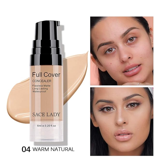 SACE LADY Full Cover Liquid Concealer and Face Pressed Compact Powder Makeup Set, Flawless Lasting Oil Control Face Makeup Kit 2Pcs