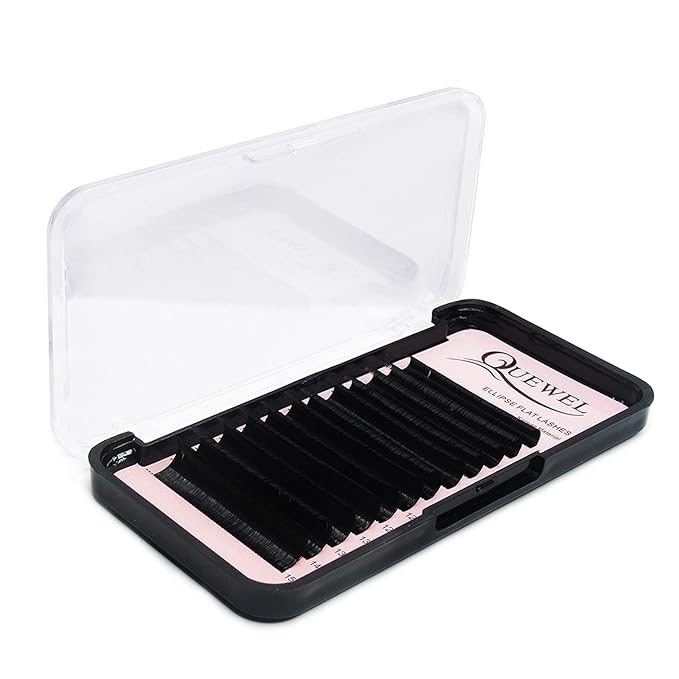 QUEWEL Eyelash Extensions Ellipse Flat 0.15mm Curl D 8-15mm Mix Matte Black|0.15/0.20mm Curl C|CC|D|DD Mix-8-15mm Mix-9-16mm Single 8-18mm|(0.15 D Mix8-15)