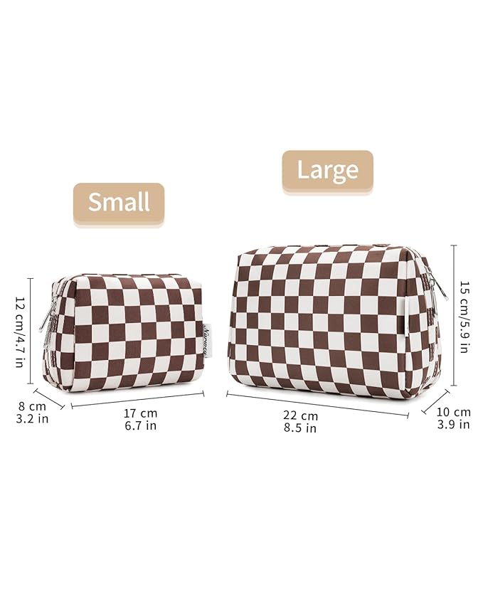 Narwey Small Checkered Makeup Bag for Purse Mini Cosmetic Bag Travel Makeup Pouch Zipper Pouch Cute Make up Bags with Compartments for Women Girls (Dark Checkerboard, Small)