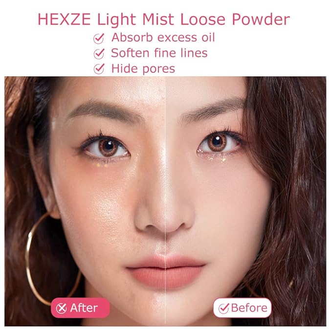 HEXZE Loose Setting Powder, Face Powder Makeup & Finishing Powder for Light, Medium & Tan Skin Tones, Mattifying Finish and Shine Control Transparent white