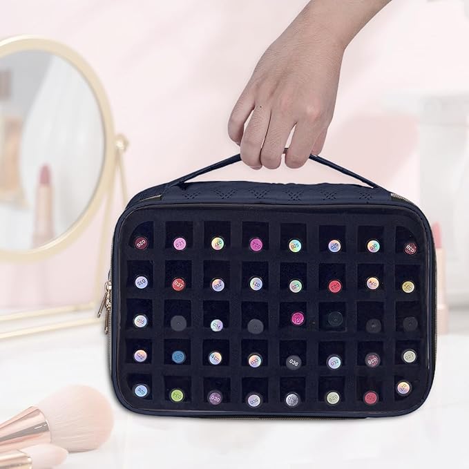 Nail Polish Bag organizer-Holds 40 bottles(15ml-0.5fl.oz)，Nail Polish Carrying Case Clear Multifunctional Cosmetic Travel Cases Makeup Bags Black