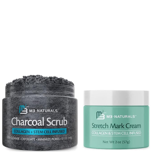 M3 Naturals Charcoal Body Scrub with Stretch Mark Cream Bundle