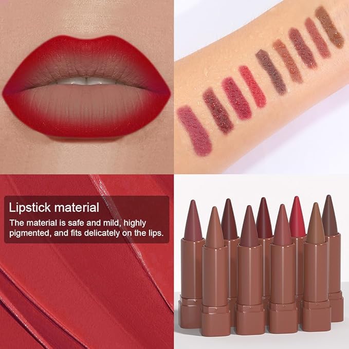 Matte Lip Crayon Lip Liner and Lipstick Combo Sets, Carmine Gradient Matte Lip Bar And Lip Liner Set, Contour Gradual Ombre Effect Lip Pencil For Old Women, Long Lasting Waterproof Smudge Proof