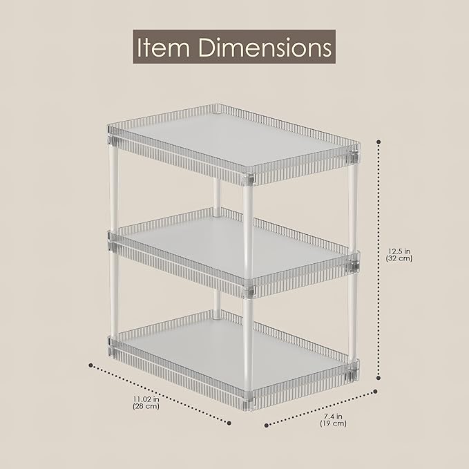 3-Tier Makeup Cosmetic Organizer Shelf Multifunctional Vanity Storage Rack for Cosmetics, Skincare, Beauty Products, Spice Organizer Shelf for Bathroom, Bedroom, Kitchen, Frosted Clear