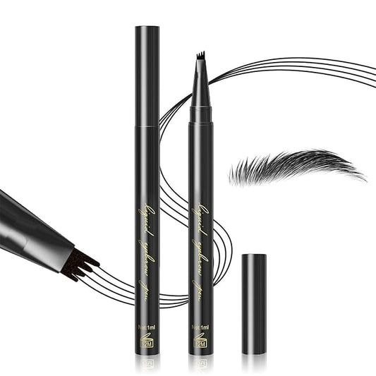 Eyebrow Pencil Eyebrow Microblading Pen - Eye Makeup Brow Pen Liquid Pencil with 4 Micro-Fork Tip, Waterproof & Long-Lasting & Smudge-Proof Brow Pencil, Voluminous Hair Stays on All Day (Black)