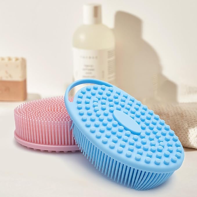 1 Pcs Silicone Bath Brush, Dual-Sided Massage Shower Brush, Suitable for Scrubbing, Suit for Kids & Adults, Household Soft Silicone Bathing Tool, Gentle & Non-Irritating (Blue)