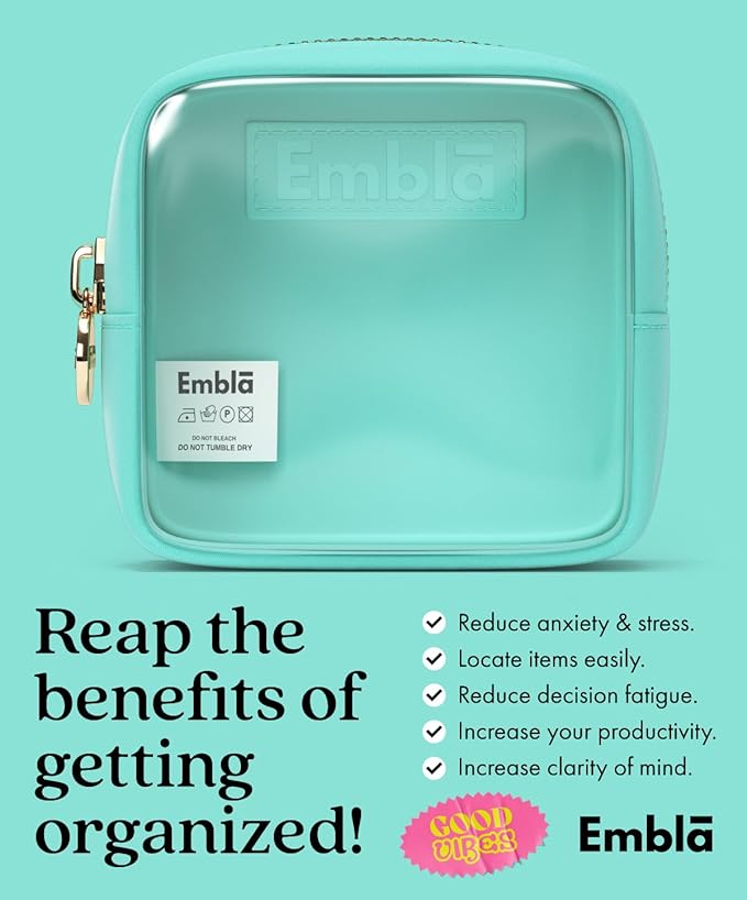 Embla Clear Cosmetic Bag Makeup Case, Clear Zipper Make Up Pouch and Toiletry Travel Tote, Cute Skincare Pouches for Women Girls, Preppy Purse Cosmetic Organizer, Mini Makeup Bags, Cotton Candy