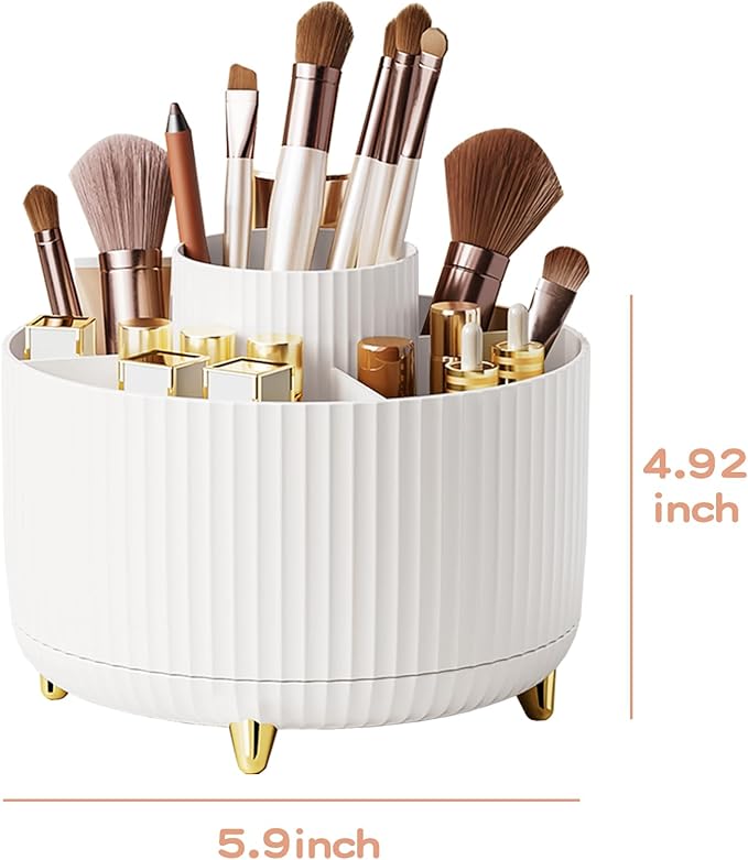 360° Rotate Makeup Brush Holder Organizer, Makeup Organizers Countertop, Makeup organization and Skincare Storage for Vanity, Desktop, Bathroom (White)